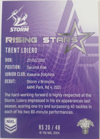 2022 TLA NRL Traders Trading card insert series Rising Stars of Melbourne Storm player Trent Loiero card 20/48.