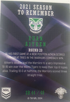 2022 TLA NRL Traders Trading card insert series 2021 Season to Remember of New Zealand Warriors player Euan Aitken card 44/48.