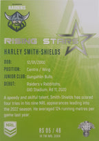 2022 TLA NRL Traders Trading card insert series Rising Stars of Canberra Raiders player Harley Smith-Shields card 05/48.