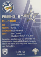 2022 TLA NRL Traders Trading card insert series Rising Stars of Parramatta Eels player Will Penisini card 30/48.