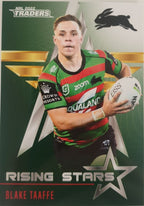 2022 TLA NRL Traders Trading card insert series Rising Stars of South Sydney Rabbitohs player Blake Taaffe card 36/48.