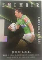 2022 TLA NRL Traders Trading card insert series 2021 Season to Remember of Canberra Raiders player Jordan Rapana card 06/48.
