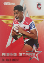 2022 TLA NRL Traders Trading card insert series Rising Stars of St George Illawarra Dragons player Talatau Amone card 37/48.