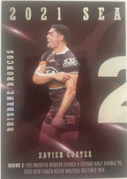 2022 TLA NRL Traders Trading card insert series 2021 Season to Remember of Brisbane Broncos player Xavier Coates card 01/48.