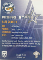 2022 TLA NRL Traders Trading card insert series Rising Stars of Parramatta Eels player Haze Dunster card 28/48.