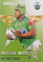 2022 TLA NRL Traders Trading card insert series Rising Stars of Canberra Raiders player Matthew Timoko card 06/48.