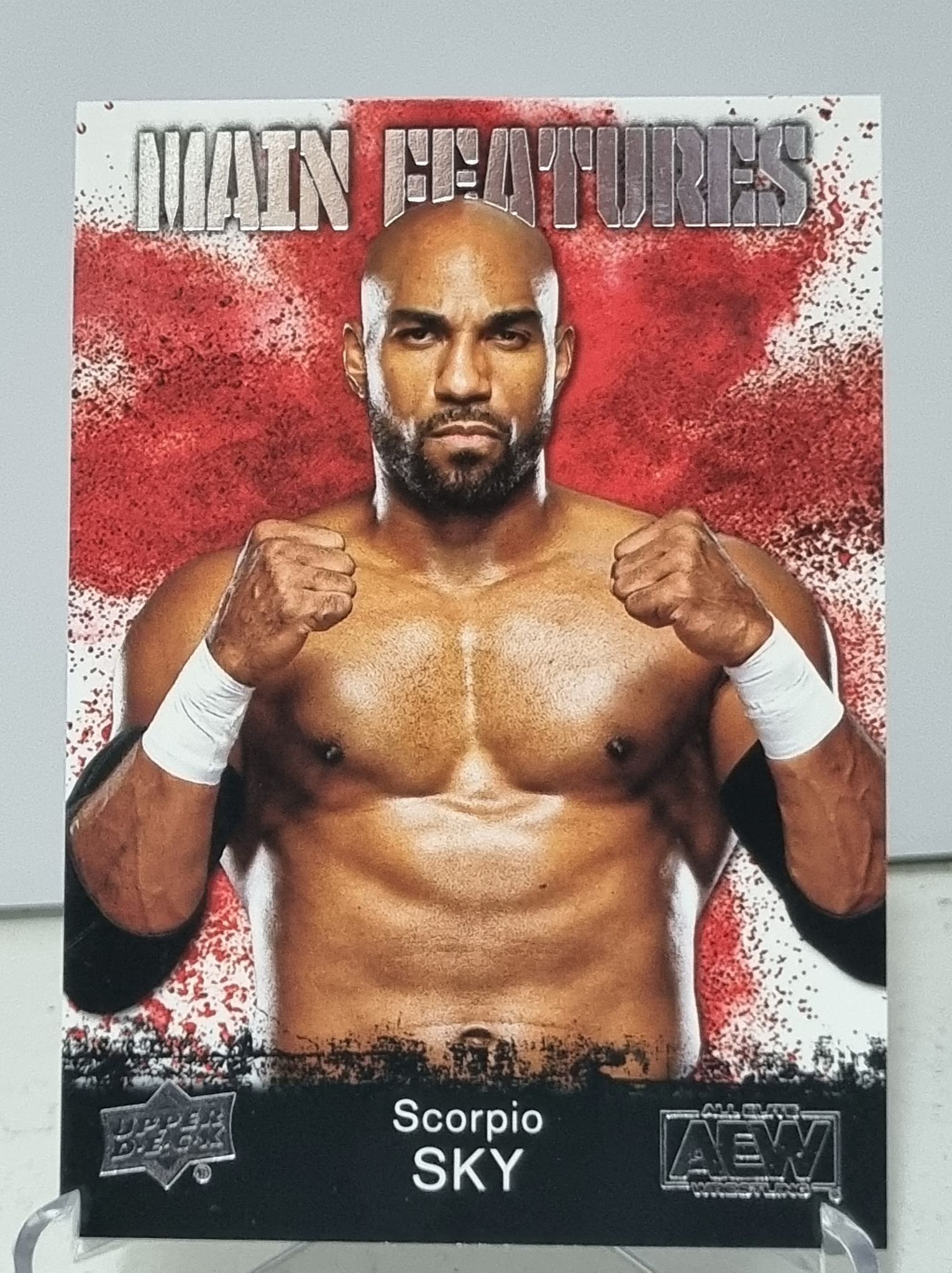 AEW Upper Deck 2021 trading card insert series Main Features featuring Scorpio Sky.