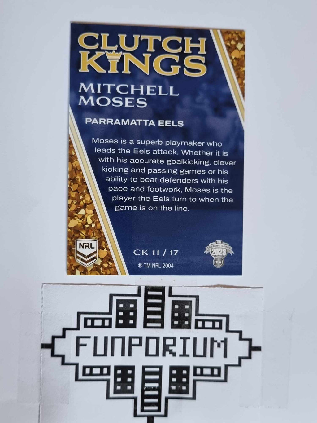 2023 NRL Elite trading card series Clutch Kings featuring the Parramatta Eels star Mitchell Moses.