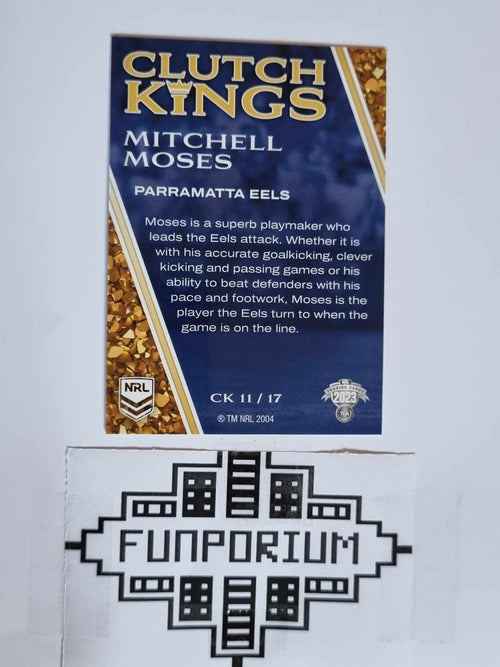 2023 NRL Elite trading card series Clutch Kings featuring the Parramatta Eels star Mitchell Moses.