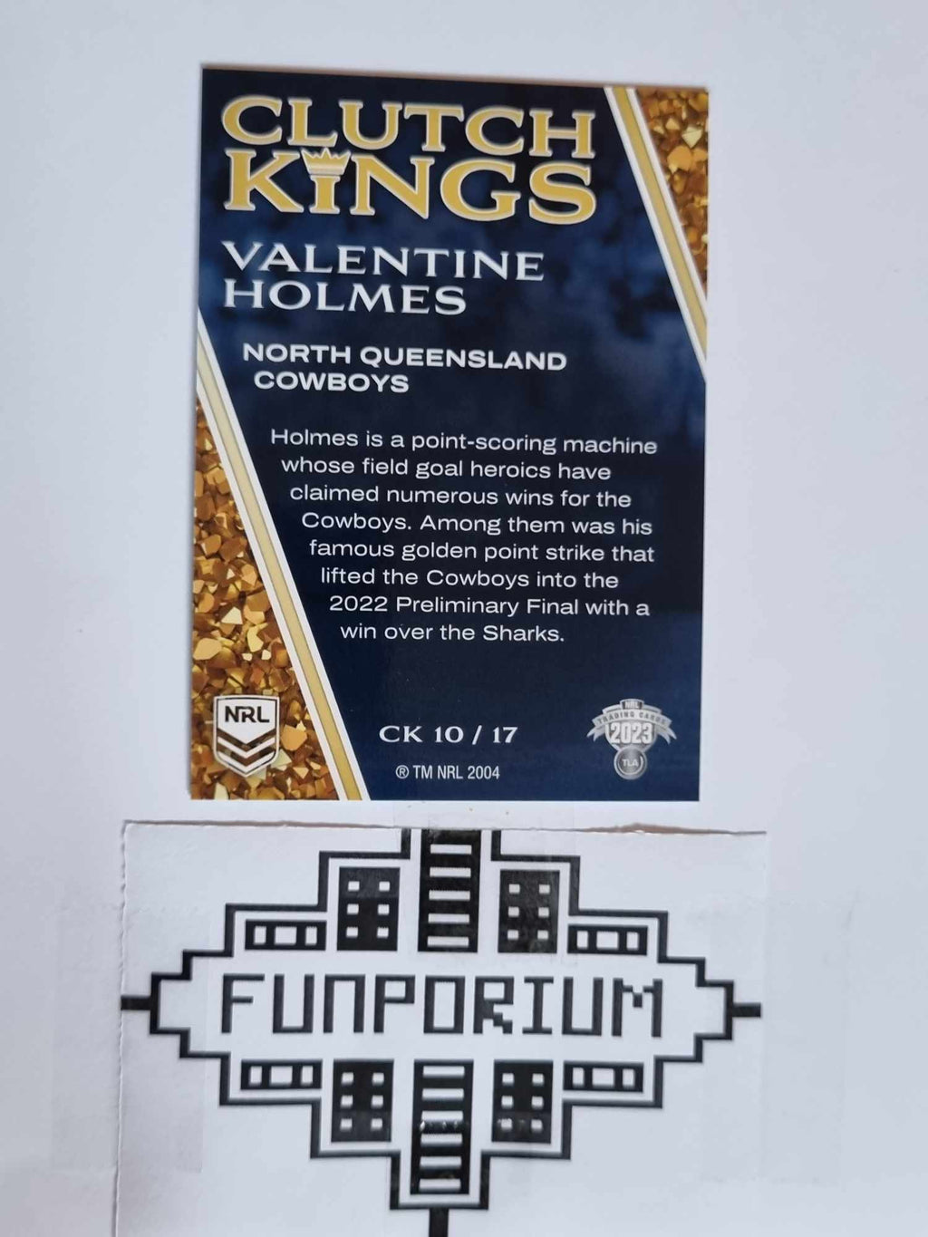2023 NRL Elite trading card series Clutch Kings featuring North Queensland Cowboys player Valentine Holmes.