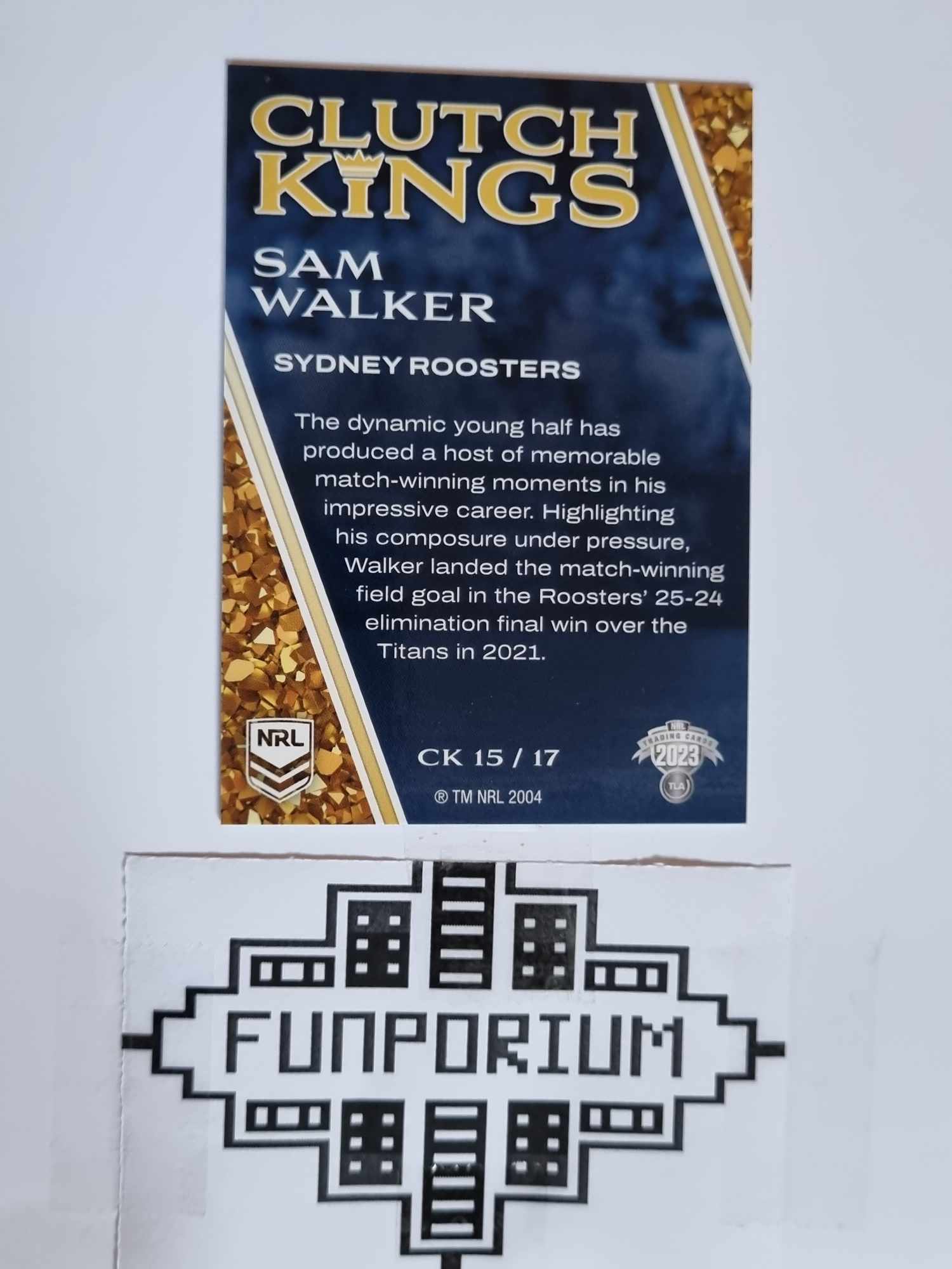 2023 NRL Elite trading card series Clutch Kings featuring Sydney City Roosters star Sam Walker.
