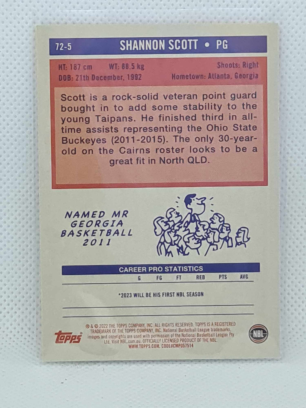 2022-23 Topps NBL - 1972 Topps Gold #72-5 - Shannon Scott 37/50 Taipans