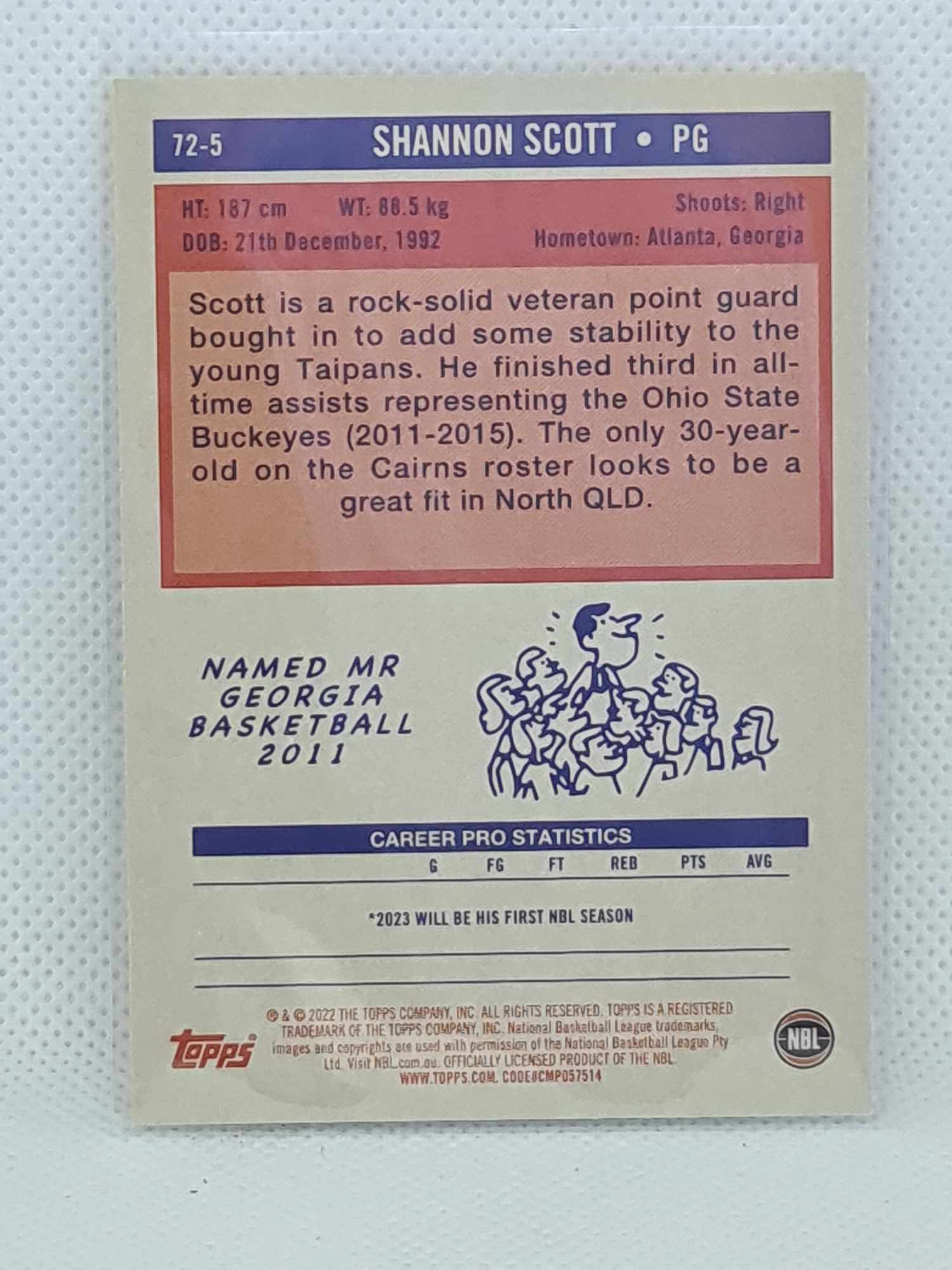 2022-23 Topps NBL - 1972 Topps Gold #72-5 - Shannon Scott 37/50 Taipans