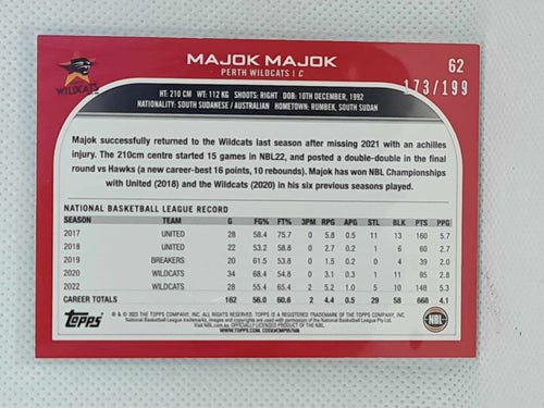 2022-23 Topps NBL - Aqua Parallel - #62 - Majok Majok - 173/199 Wildcats
