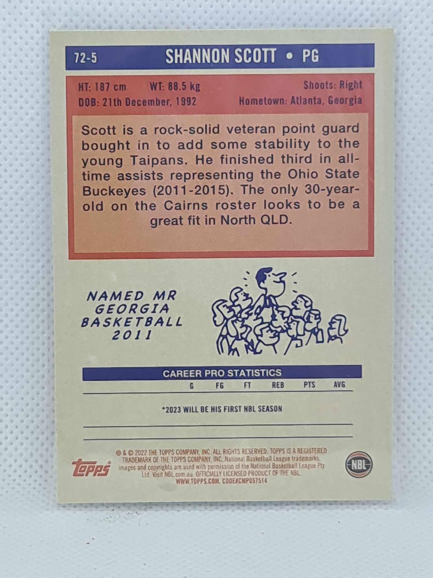 2022-23 Topps NBL - 1972 Topps - #72-5 - Shannon Scott - Taipans
