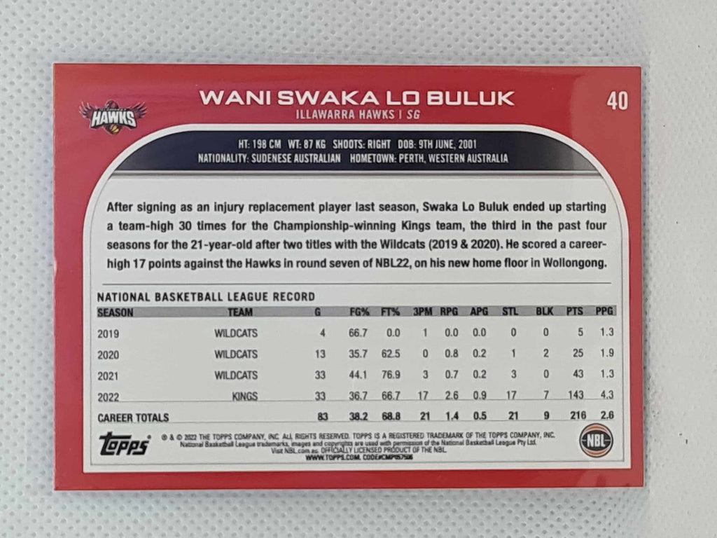 2022-23 Topps NBL - Blue Parallel - #40 - Wani Swaka Lo Buluk - 36ers