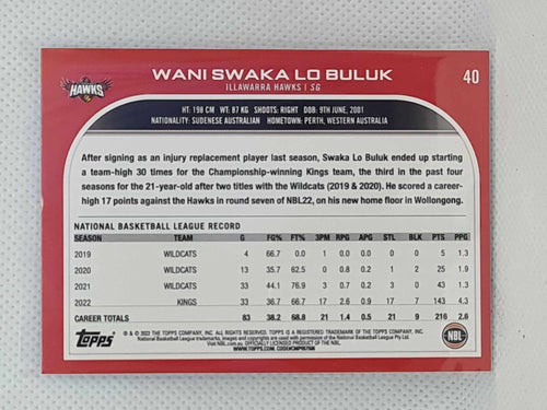 2022-23 Topps NBL - Blue Parallel - #40 - Wani Swaka Lo Buluk - 36ers