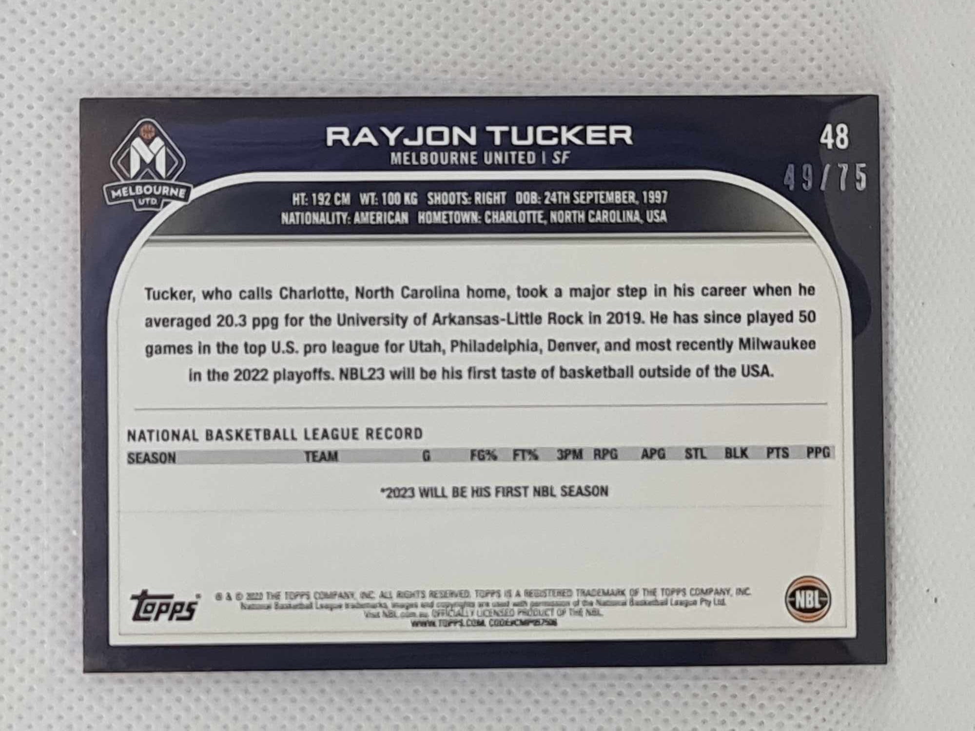 2022-23 Topps NBL - Fuchsia Parallel - #48 - Rayjon Tucker 49/75 United