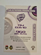2023 Cricket Australia trading cards. All-Rounders insert series featuring Tim David of the Hurricanes.
