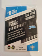 2023 Cricket Australia trading cards. 22/23 Team of the Tournament insert series featuring Megan Schutt of the Strikers.