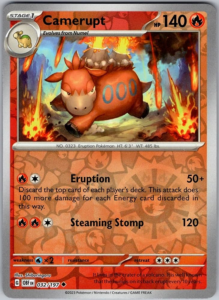 Pokemon TCG -Obsidian Flames -#32 -Camerupt -Uncommon -Reverse Holo