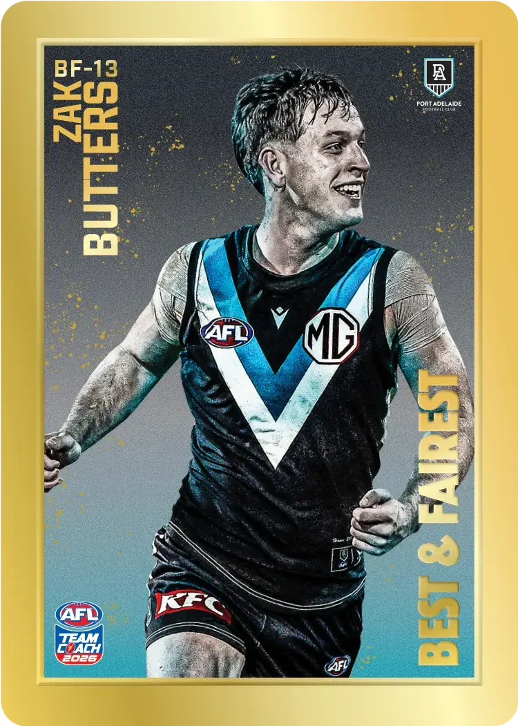 Teamcoach 2026 Best & Fairest Gold BF-13 Zak Butters - Port Adelaide Power