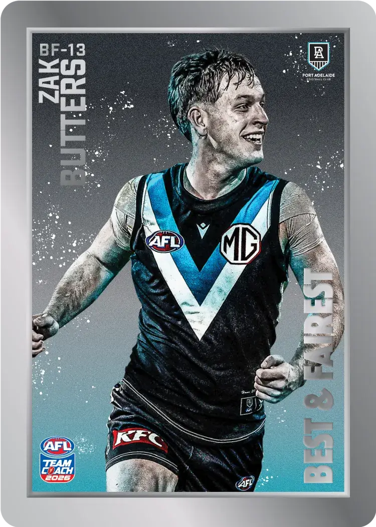 Teamcoach 2026 Best & Fairest Silver BF-13 Zak Butters - Port Adelaide Power