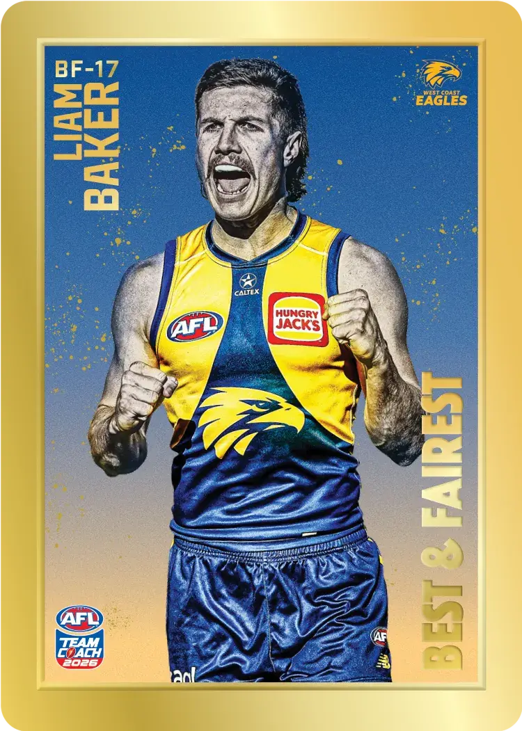 Teamcoach 2026 Best & Fairest Gold BF-17 Liam Baker - West Coast Eagles