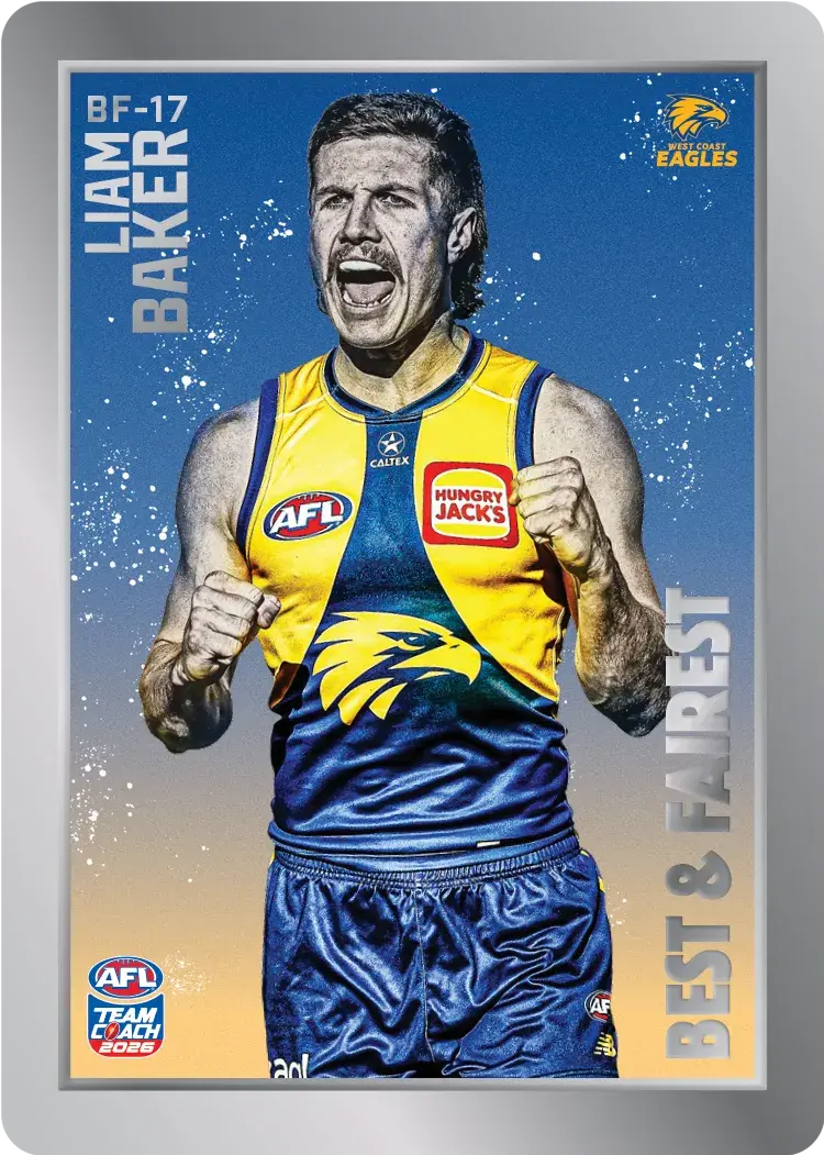 Teamcoach 2026 Best & Fairest Silver BF-17 Liam Baker - West Coast Eagles