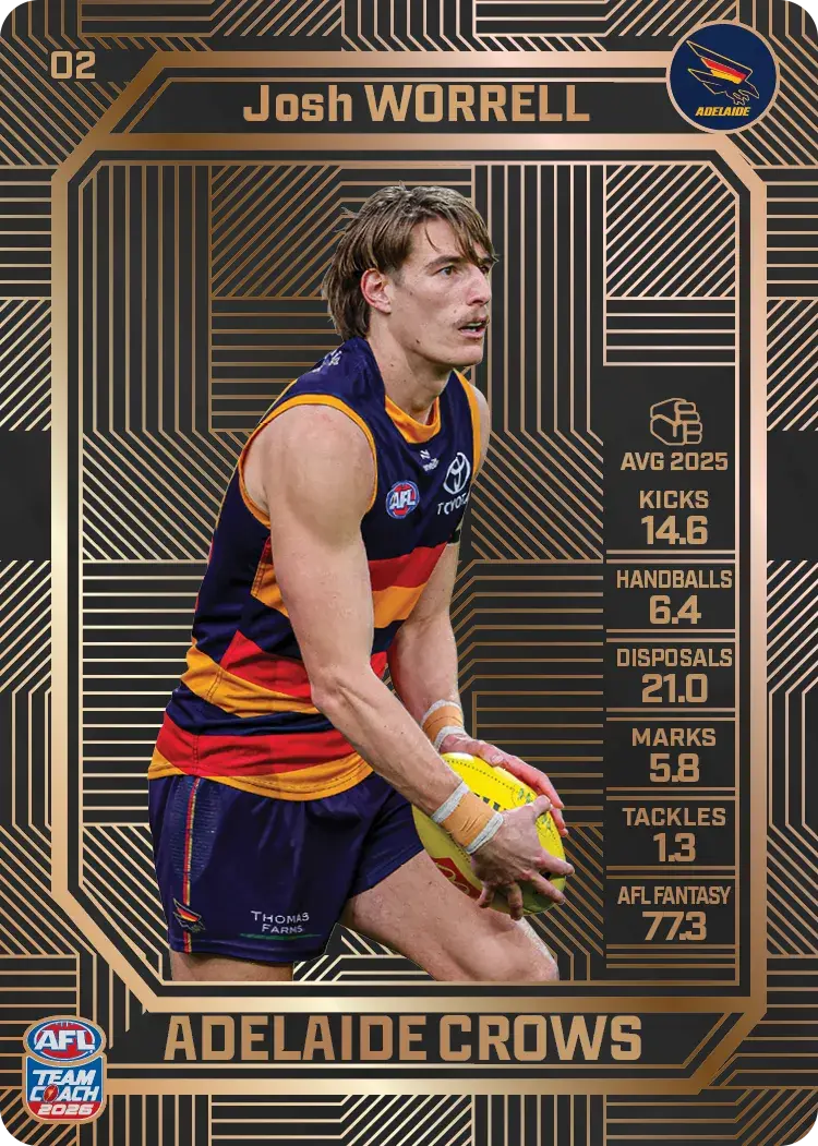 Teamcoach 2026 Base Bronze Card #02 Josh Worrell - Adelaide Crows