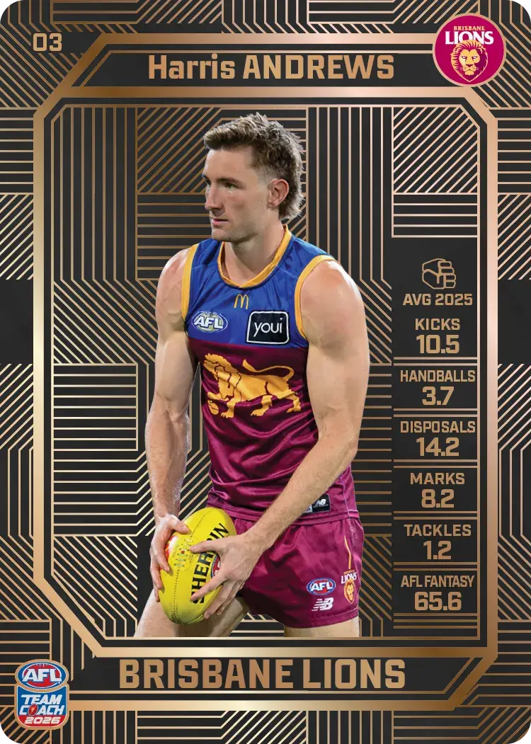 Teamcoach 2026 Base Bronze Card #03 Harris Andrews - Brisbane Lions