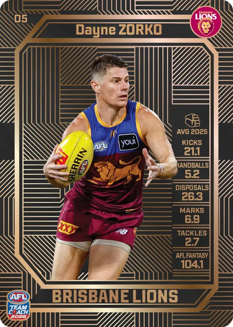Teamcoach 2026 Base Bronze Card #05 Dayne Zorko - Brisbane Lions