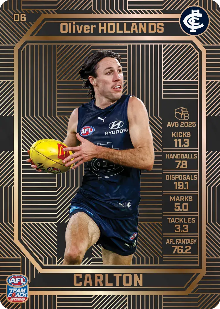 Teamcoach 2026 Base Bronze Card #06 Oliver Hollands - Carlton Blues