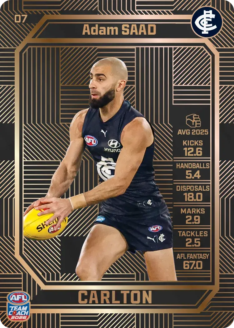 Teamcoach 2026 Base Bronze Card #07 Adam Saad - Carlton Blues