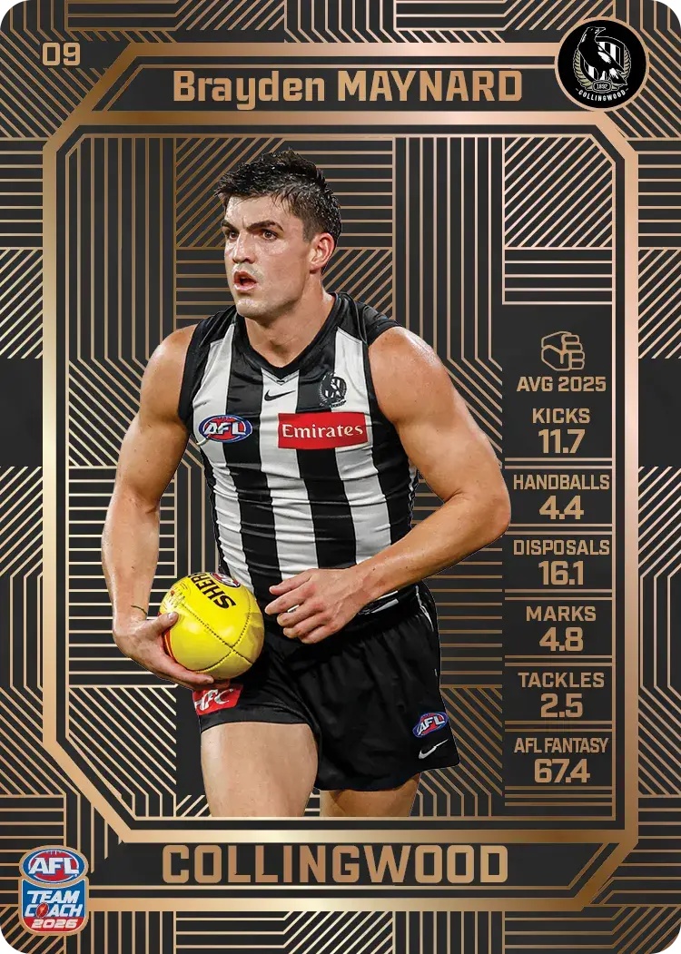 Teamcoach 2026 Base Bronze Card #09 Brayden Maynard - Collingwood
