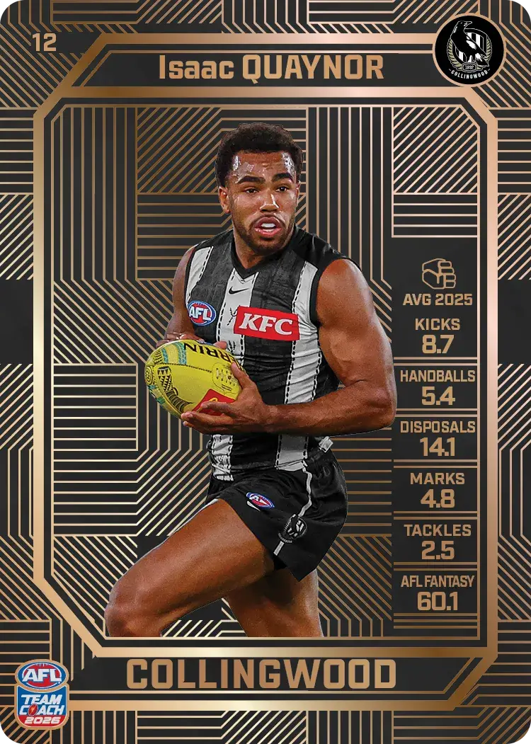 Teamcoach 2026 Base Bronze Card #12 Isaac Quaynor - Collingwood