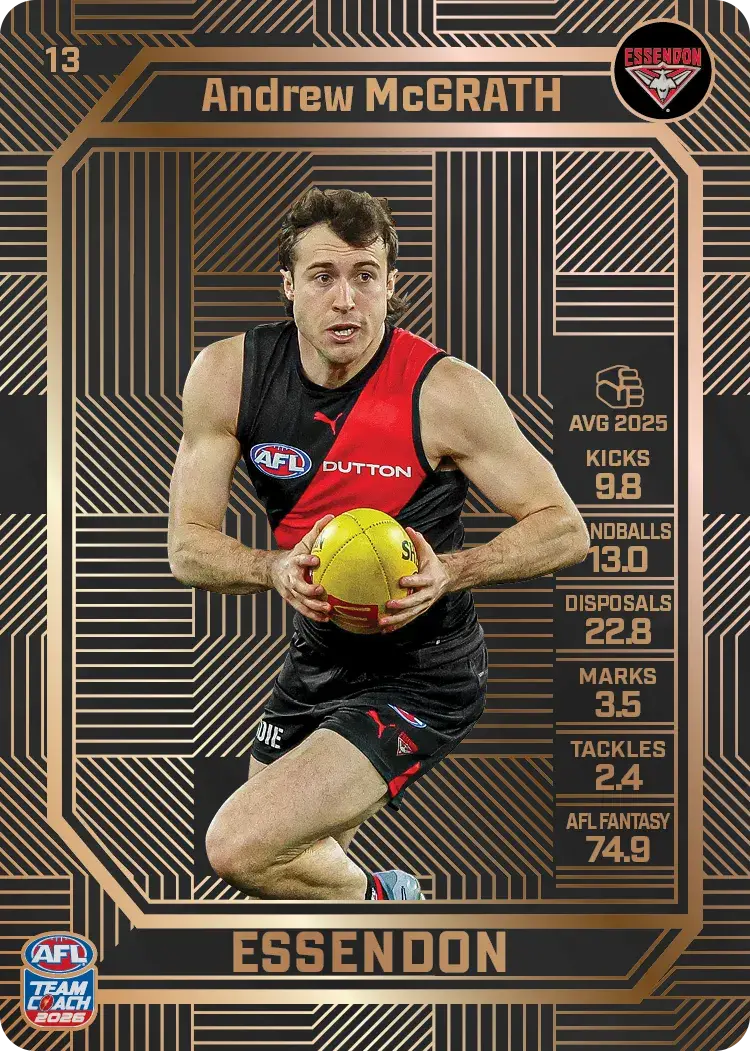 Teamcoach 2026 Base Bronze Card #13 Andrew McGrath - Essendon