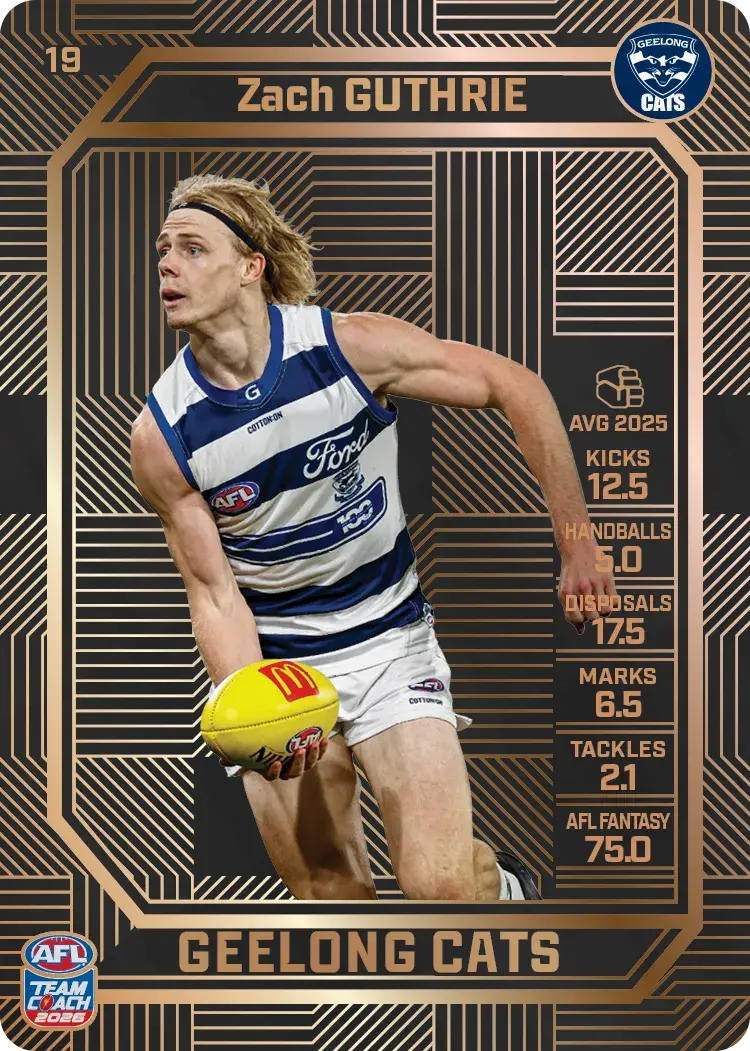 Teamcoach 2026 Base Bronze Card #19 Zach Guthrie - Geelong