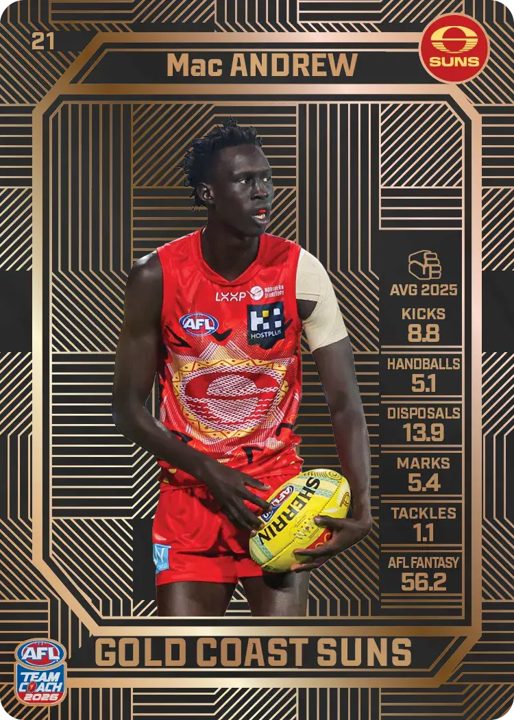 Teamcoach 2026 Base Bronze Card #21 Mac Andrew - Gold Coast Suns