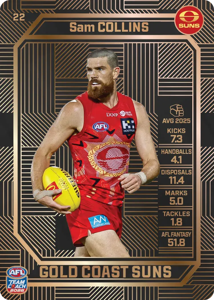 Teamcoach 2026 Base Bronze Card #22 Sam Collins - Gold Coast Suns