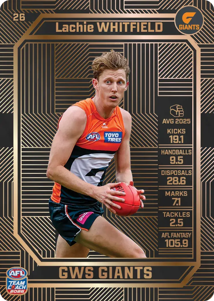 Teamcoach 2026 Base Bronze Card #26 Lachie Whitfield - GWS Giants