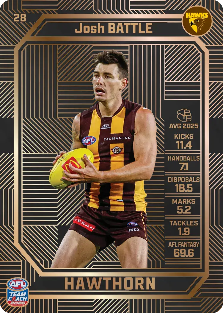 Teamcoach 2026 Base Bronze Card #28 Josh Battle - Hawthorn