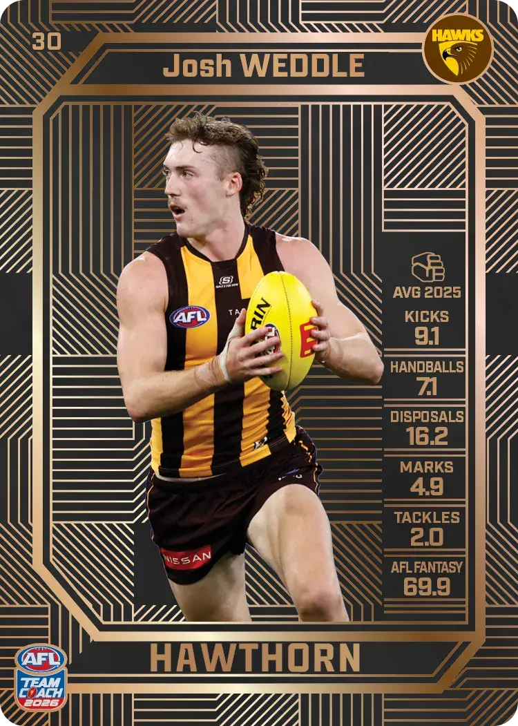 Teamcoach 2026 Base Bronze Card #30 Josh Weddle - Hawthorn