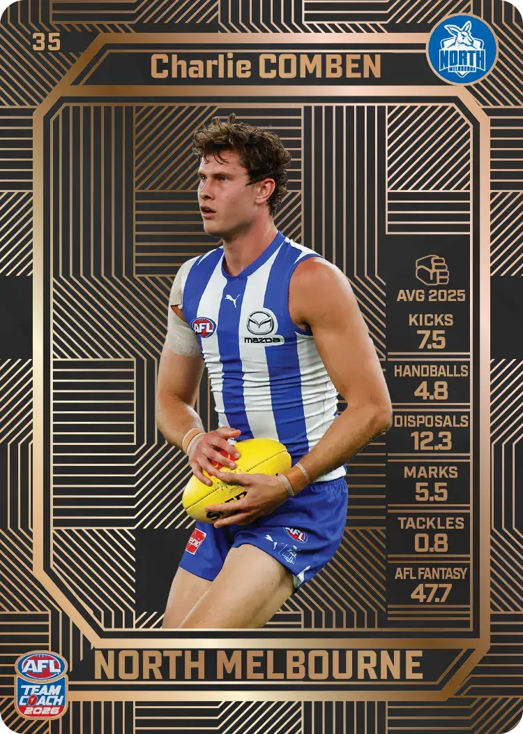Teamcoach 2026 Base Bronze Card #35 Charlie Comben - North Melbourne