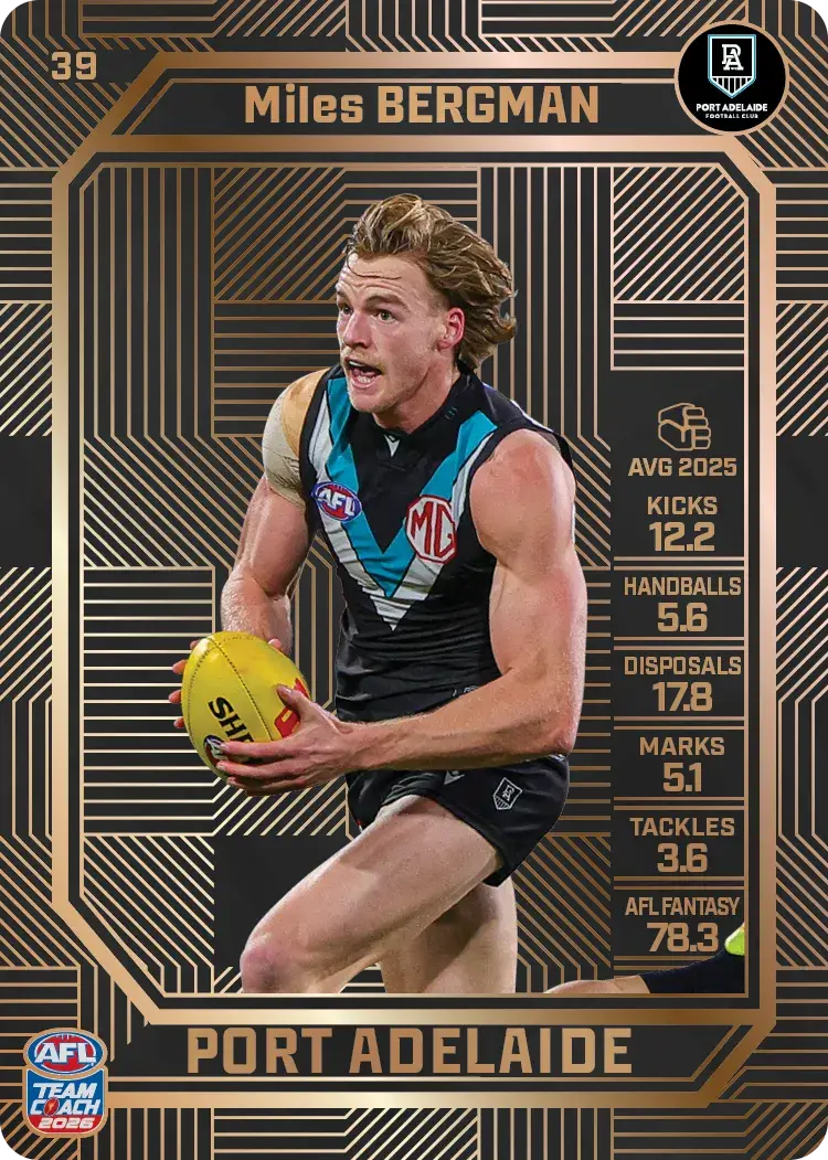 Teamcoach 2026 Base Bronze Card #39 Miles Bergman - Port Adelaide