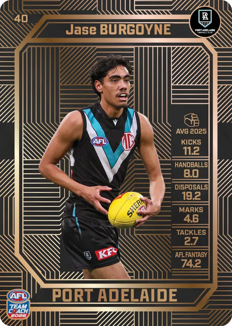 Teamcoach 2026 Base Bronze Card #40 Jase Burgoyne - Port Adelaide