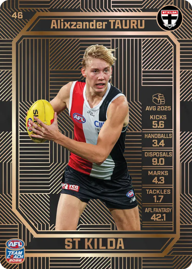 Teamcoach 2026 Base Bronze Card #46 Alixzander Tauru - St Kilda