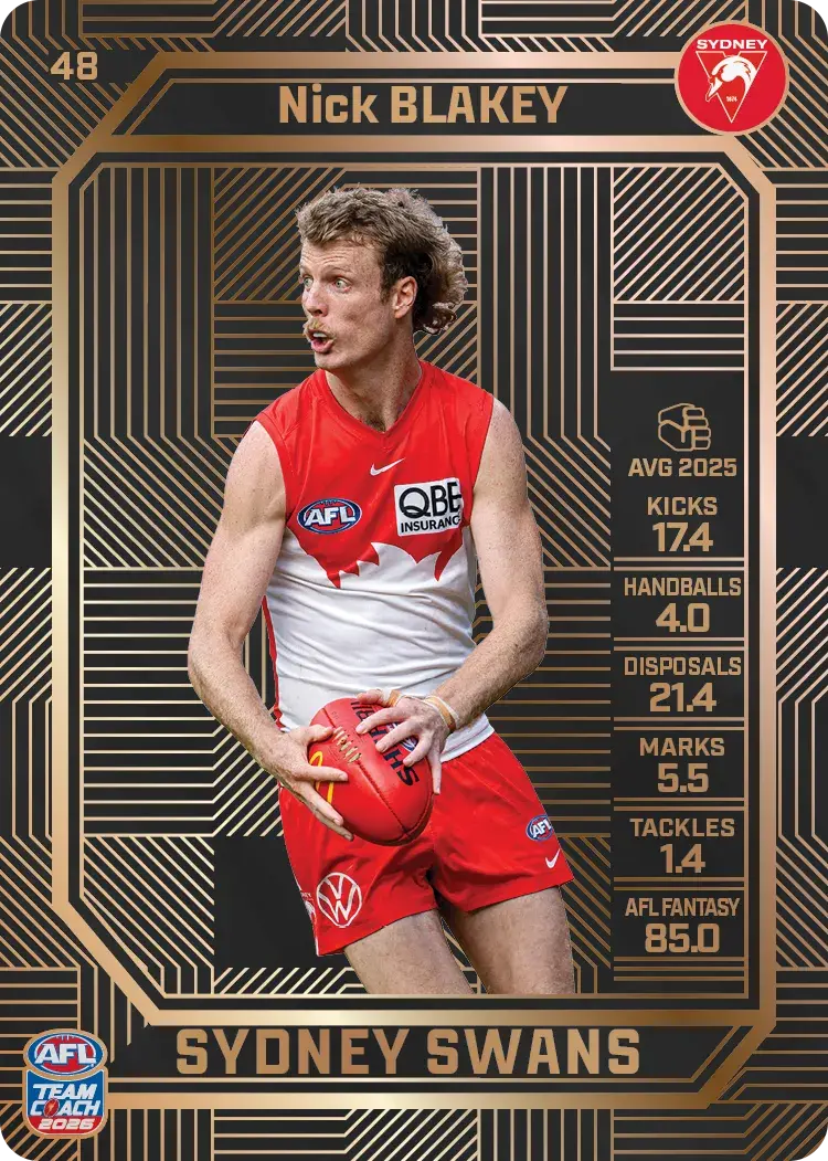 Teamcoach 2026 Base Bronze Card #48 Nick Blakey - Sydney Swans