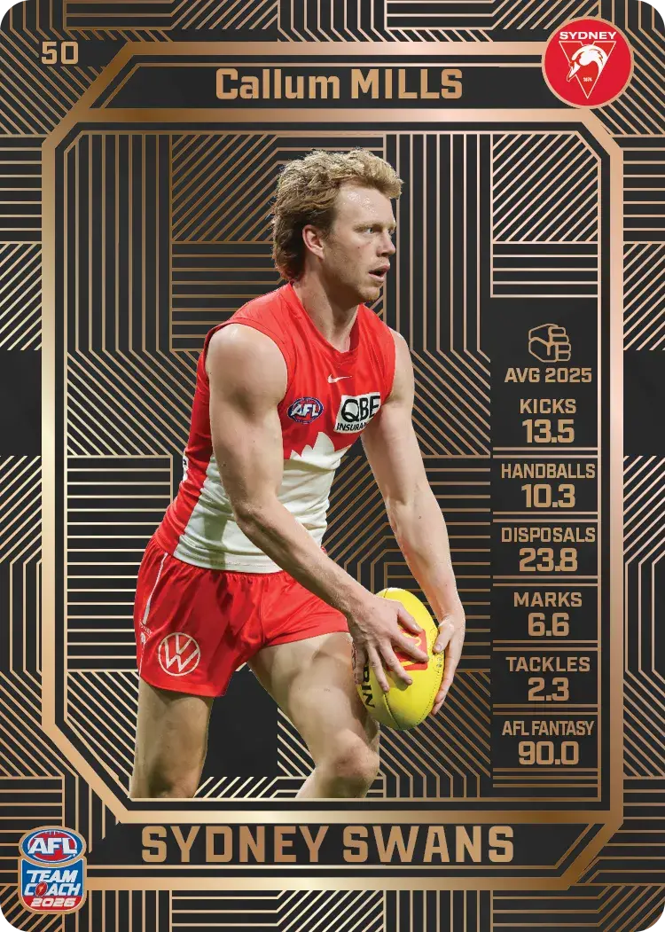 Teamcoach 2026 Base Bronze Card #50 Callum Mills - Sydney Swans
