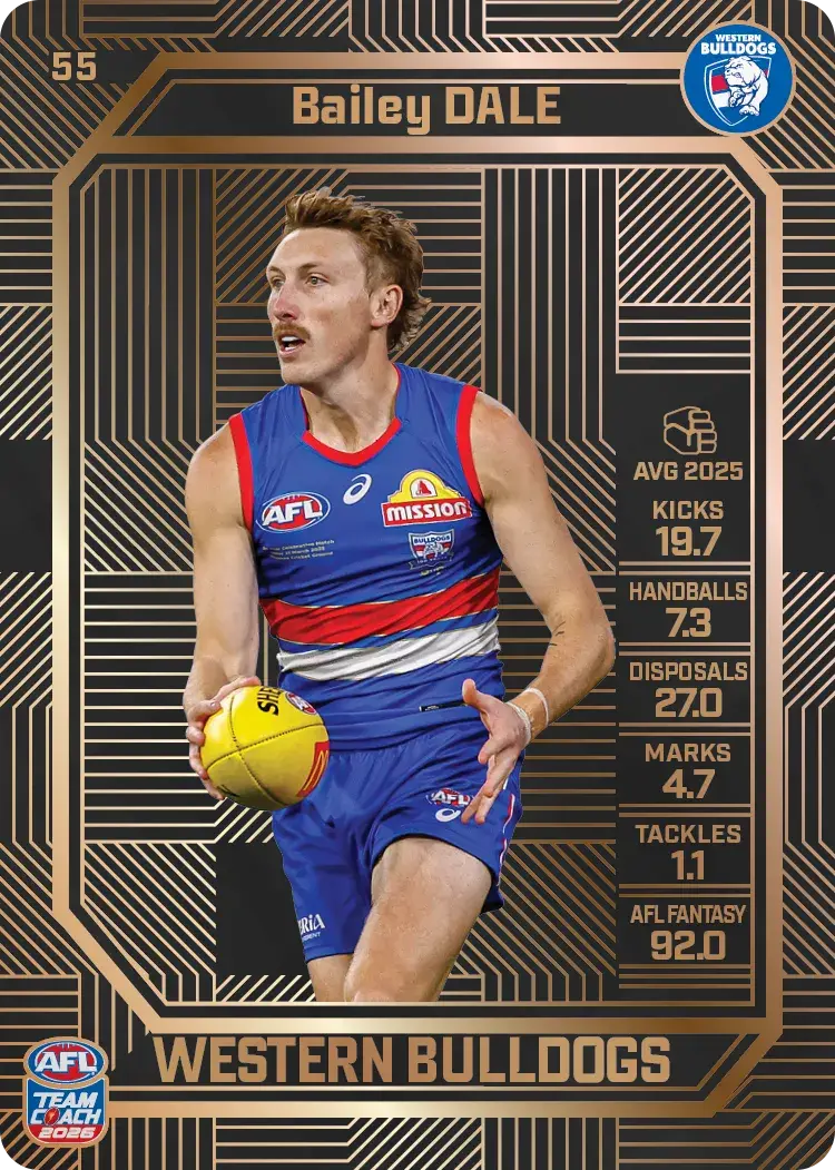 Teamcoach 2026 Base Bronze Card #55 Bailey Dale - Western Bulldogs
